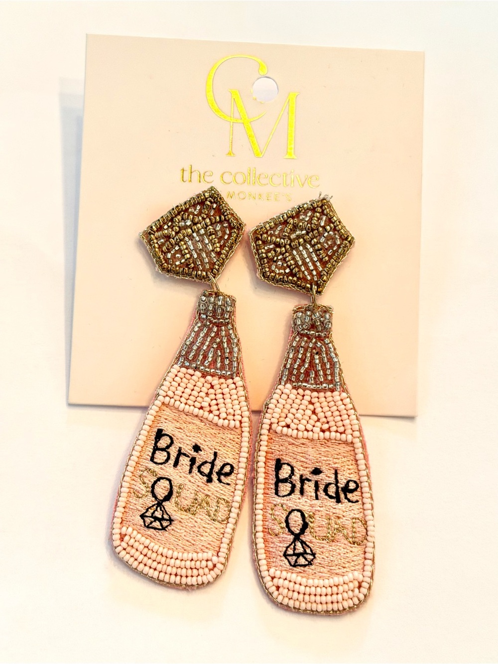 Bride Pink Beaded Champagne Bottle Earrings